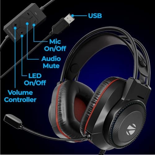Zebronics Premium Wired USB Gaming Headphone, Simulated 7.1 Surround Sound, 40mm Neodymium Drivers, Windows Software, EQ, Flexible Mic, Multicolor, 2m Braided Cable, Ear Cushion, PC & Laptop (Jet 7.1) 4