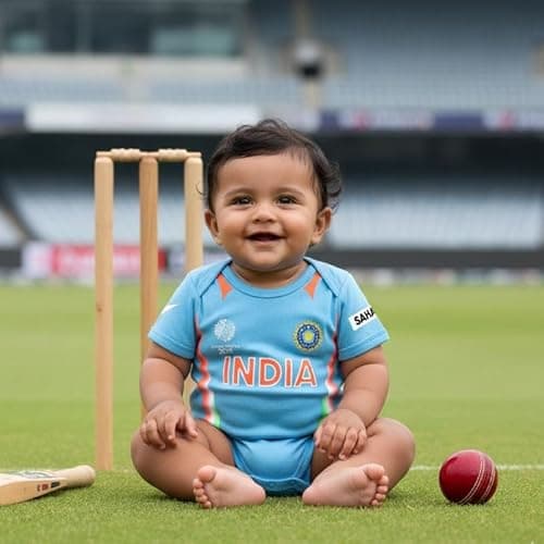KARMIKH Team India Unisex Baby Cricket Romper | Soft Cotton Sports-Themed One-Piece Outfit for Newborns & Infants 6-9M Blue Style 4 3