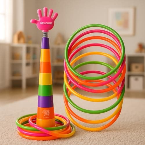 Storio 2 in 1 Ring Toss Game for Kids | Indoor Outdoor Fun Learning Activity Toy | Stacking Rings & Target Throw Game | Multicolor Plastic Toy for Baby | Birthday Gift for 1-5 Years