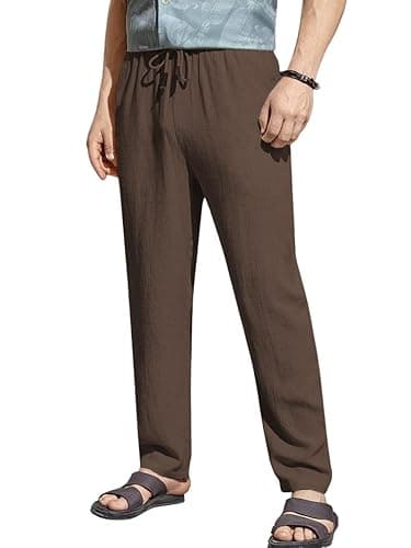 TOPLOT Men's Premium Linen Blend Pants | Lightweight Breathable Fabric | Elastic Waist with Drawstring | Straight Fit | Side Pockets | Perfect for Casual, Holidays & Travel (5268)