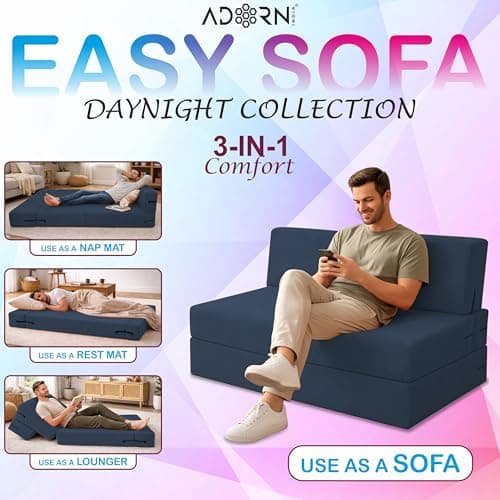 Adorn India Easy 3 Seater Sofa Cum Bed | Velvet Fabric | Dark Grey | Plain Design | 6x5 Ft | Comfortable Seating | Washable Cover | Perfect for Home & Office 4