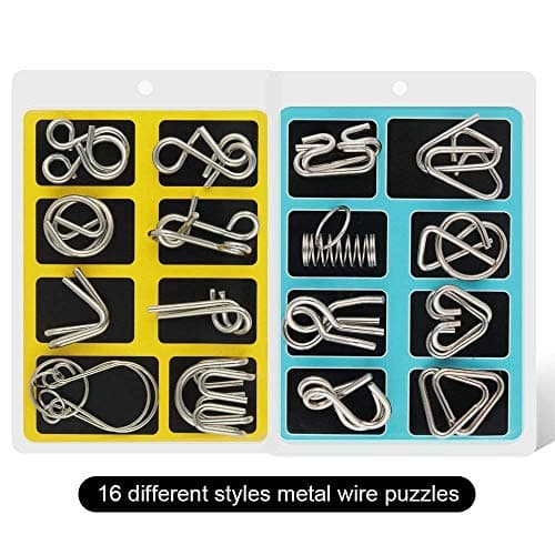 RV Mart 16 in 1 Metal Puzzles Brain Teaser Challenge Set IQ Busters Intellectual Toy for Kids and Adult Design 1 - Silver 5