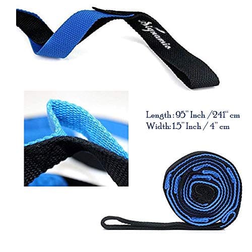 Signamio Yoga Belt for Women - Premium Stretching Belt for Exercise & Hamstring Stretch Strap - Essential Yoga Accessories for Flexibility & Strength Training-12 Loop - Blue-Black 2