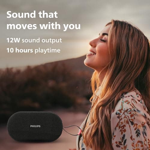 PHILIPS Audio TAS1400BK Wireless Bluetooth Speaker with Deep Bass, Passive Radiator, 12W Sound Output, 1200mAh Rechargable Battery, RGB Light Modes, 10H Playtime, Supports TF/USB/BT Modes (Black) 4