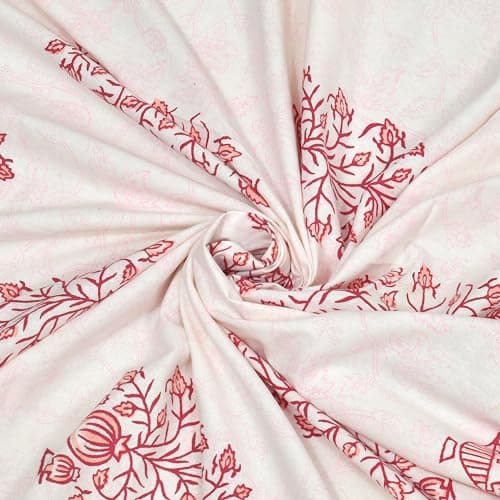 BLOCKS OF INDIA Hand Block Printed 200 TC Cotton King Size Bedsheet (Maroon Pot) 5