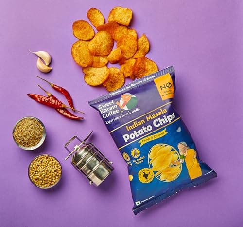 Sweet Karam Coffee Potato Chips | Indian Masala Flavor – Pack of 4 (60g each) | No Palm Oil & Preservatives | Handcrafted Crispy Potato Wafers | Authentic South Indian Crunchy Tea-Time Snack 2