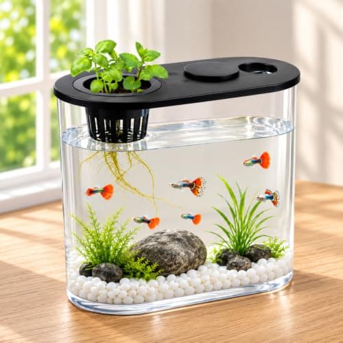 VAYINATO® PS-30L Fish Tank with Plant Growing Basket & 7-Color LED Light | 10L Desktop Aquarium (30H x 13B x 28L cm) | Crystal Clear Aquatic Tank for Guppy, Betta & Small Fish | Modern Home 2