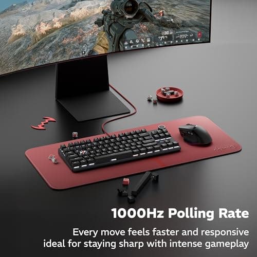 daWg Highkey 373, Anti-Ghosting Wired Mechanical 80% Keyboard, White Backlit LED, Fiery Red Switches, 85 Double-Shot PBT Keycaps, 1000Hz Polling Rate, Volume Knob, 1.8m Braided Cable 4