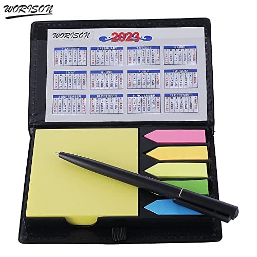 Worison Pocket Size Sticky Note Memo Pad with Arrow Flags in Pu Leather Case with 2 Years Calendar 2