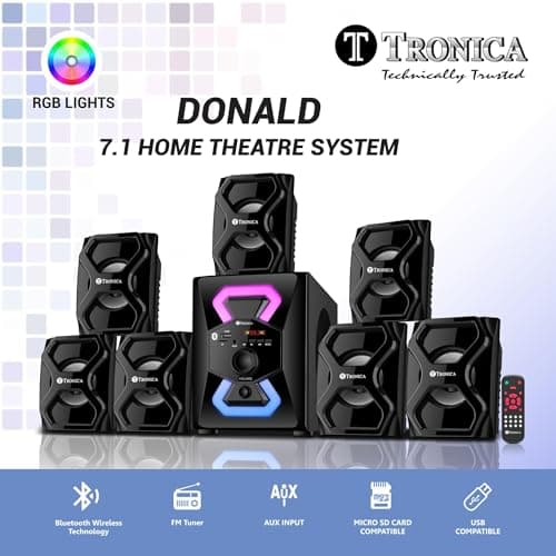 TRONICA Donald Upgraded PRO 7.1 65W Home Theatre System with RGB LED Lights, Remote Control, Bluetooth Speaker Set, FM, Pendrive,Smart TV Support 3