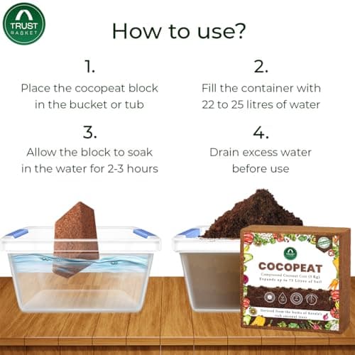 TrustBasket Premium Cocopeat 5kg (Expands Upto 75 litres) | Kerala Coconut Husk | Superior Water Retention | Organic Coco Coir for Plants | Expandable Cocopeat Block Outdoor Gardening 3