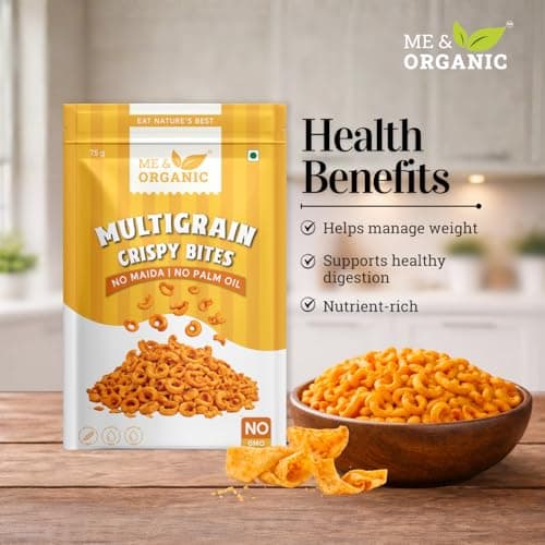 ME&ORGANIC Multigrain Crispy Bites | 75g Pack (Pack of 4) | Healthy Roasted Snack | High Fiber & Protein Rich | Made with Natural Ingredients | No Added Preservatives | Gluten-Free Crunchy Snack 5