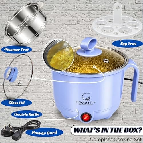GOODSCITY Multifunctional 3-in-1 Electric Kettle 1.5L| Stainless Steel Pot with Steamer & Egg Tray | Compact Multi Cook,Steam & Boil Veggies, Tea,Coffee, Water,Baby food | 600W |1 Year Warranty |GC201 5