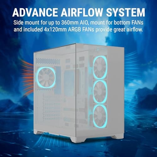 Ant Esports Crystal Mirror Mid-Tower ATX Computer Case/Gaming Cabinet - White |3-Side Glass with Mirror| Support ATX, Micro-ATX, Mini-ITX | Pre-Installed 4 ARGB PWM Fans 2