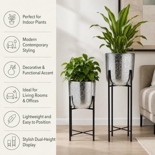 INDIAN DECORMART Metal Pot for Home Garden Indoor Living Room Balcony Metal Planter with Stand 5