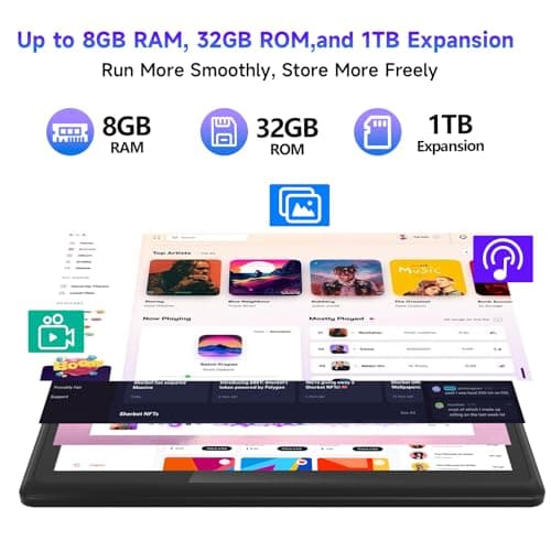 ICONLINK 7 Inch Android 14.0 Tablet with Protective Case, 8GB (3+5GB Expansion) RAM + 32GB ROM 1024*600 IPS Screen Dual Camera 3000mAh Battery Bluetooth 5.0 WiFi Tab (Black) 2