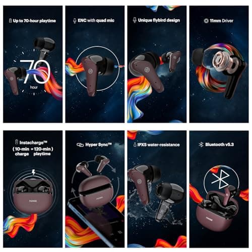 Noise Buds VS102 Plus Wireless Earbuds, Bluetooth Earbuds with 70H Playtime, Quad Mic ENC for Clear Calls, 11mm Drivers, Deep Bass, Instacharge, Bluetooth v5.3 (Deep Wine) 2