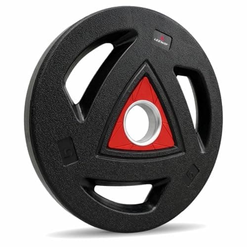 LEEWAY Rubber Coated Olympic Plates (5kg x 2) | 50mm Standard Hole Size | Tri-Grip Handle Design | Anti-Slip Floor Protection | Olympic Barbell & Dumbbell Compatible | Strength Training (5kg Pair)