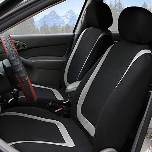 FH Group FB32102 Unique Flat Cloth Seat Covers, Gray/Black- Fit Most Car, Truck, SUV, or Van - with Gift 2