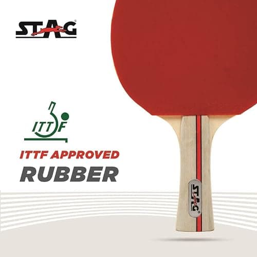 STAG ICONIC Ninja Power Advanced Table Tennis Racquet | 6-Ply Plywood Blade | Inverted Smooth Rubber | High Speed Spin Control | Flared Handle | for Advanced Players | Red/Black 5
