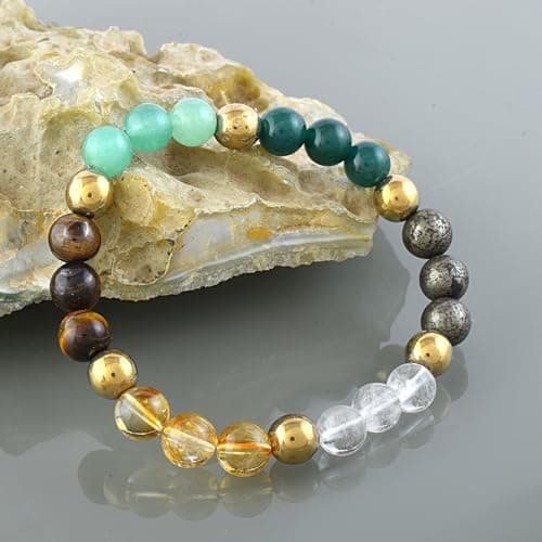 Vatslacreations Dhan Yog Bracelet for Men & Women | Pyrite, Citrine, Aventurine, Tiger Eye & Green Onyx | Wealth, Prosperity & Success | Astrology Crystal Bracelet (8mm Beads) 3