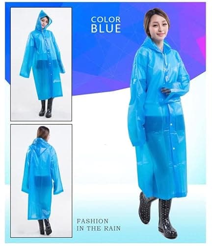 AUGEN By Visions India Men Women EVA Waterproof Transparent Rain Coat Hooded Outdoor Water Resistant Portable Raincoat Suit for Unisex EVA RainCoat (Blue, Free Size) 4
