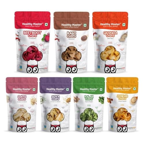 Healthy Master High Protein Chips Combo 210g (7x30g) | Vegan & Gluten Free Snacks | No Preservatives | Made with Ragi, Quinoa, Oats, Beetroot, Palak, Jowar & Soya | No Palm Oil