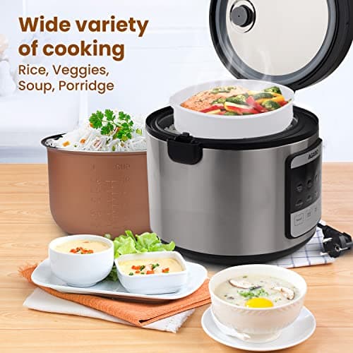 AGARO Royal Electric Rice Cooker, 5 Litre Ceramic Coated Inner Bowl, Steam Basket, 6 Preset Cooking Function With Advanced Fuzzy Logic, Keep Warm Function, 1.5Kgs (approx. 10 cups) raw rice, Silver 5