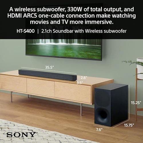 Sony HT-S400 2.1ch soundbar with Powerful Wireless subwoofer, S-Force PRO Front Surround Sound and Dolby Digital (330W, Wireless Connectivity, Bluetooth) 2