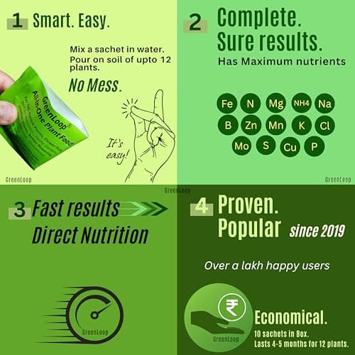 GREENLOOP-All In One Plant Food, For all House Plants, Complete,10 Sachets 5