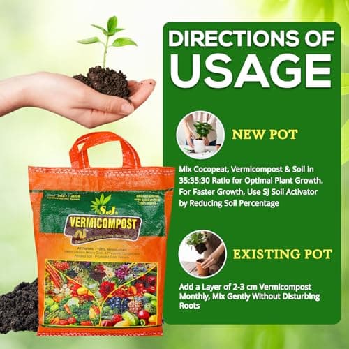 SJ Organics Vermicompost For Plants - 2 Kg | Odorless Fertilizer Powder | Ready to Use Organic Manure | Fertilizers for Plant Home Garden | Enriched Plant Food Fertilisers | Compost for Indoor plants 5