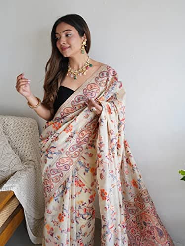 Amazon Brand - Anarva Women's Silk Saree With Blouse Piece | saree for women(shahtoosh-creme) 4