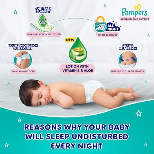 Pampers Complete Skin Comfort Pants, (SM) 52 Count, Anti-rash blanket, Lotion with Vitamin E & Aloe Vera, Small size baby diapers, 4-8 kg 6