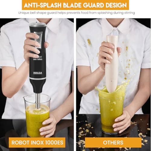 INALSA Hand Blender Mixer|1000W DC Motor|Low Noise|20 Speed Control with Turbo Function|BPA Free|Stainless Steel Rod & Blades|Detachable Stem For Cleaning and storage|2 Yr Warranty, Robot Inox 1000ES 5