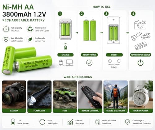 MICROUSB Compatible with Ni-MH 3800mAh 1.2V AA Rechargeable Battery (Pack of 2) 5