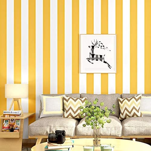 Wolpin Wall Stickers DIY Wallpaper for Home Décor (45 cm x 10 m), Vertical Stripes Office Stylish Design, Self Adhesive, Yellow 4