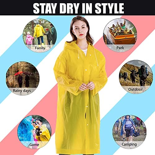 EVA Waterproof Raincoat for Men Women | Hooded Full Sleeve Rainwear Poncho | Lightweight Reusable | Outdoor Travel, Camping & Hiking Rain Protection (Universal Size, 1Pc, Yellow) 4