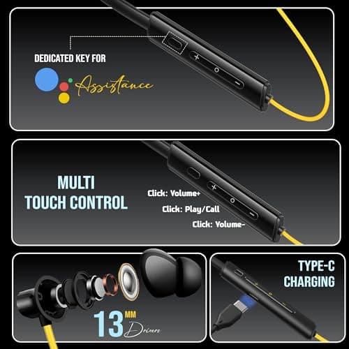Kratos N6 Bluetooth Neckband with 55H Playtime, Deep Bass, Stereo Sound, HD Calls, Magnetic Earbuds, Voice Assistant, Type-C Fast Charging, Rich Audio, Hollow Switch for Comfort & Style 4
