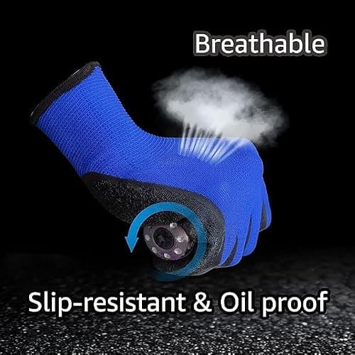 7Shield 5Pair Nylon Knitted Latex Rubber Coated Safety Hand Protection Working Gloves For Anti Cut Heat & Fire Resistant Industrial Gloves For Men Women (PACK OF 10Gloves) (blue black-5pair) 3