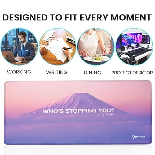 MYPCWALA Large Gaming Mouse Pad 80x30cm Extended Desk Mat, Motivational Mountain Design, Pink Purple Gradient, Water Resistant Surface, Non Slip Rubber Base, Reversible Laptop and PC Mouse Pad 5