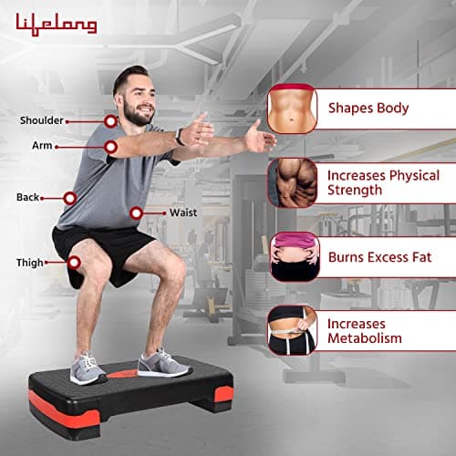 Lifelong Polypropylene Adjustable Home Gym Exercise Fitness Stepper for Exercise Aerobics Stepper with 3 Height Adjustments| Max Weight 200kg (Black & Red) 4