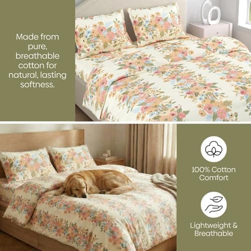 haus & kinder Bedsheet for Double Bed King Size, 144 TC King Size Bed Sheet Cotton with 2 Pillow Covers-Vintage Peony Bedsheet(108 * 108 Inches) 3