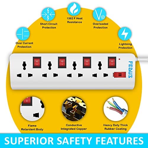 FEDUS 10 Meter 32.8 Feet Long Switch Board Extension | Pack 1 Extension Boards with Switch,Extension Board with Long Wire, Extension Board for Computer, Surge Protectors Spike Buster, Switch Board 3