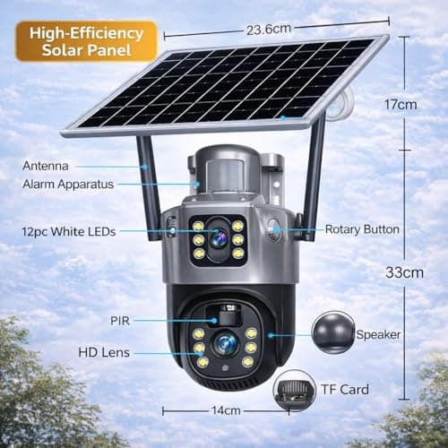 Guard Well Dual Lens Solar Powered PTZ Outdoor CCTV Camera | 360° Rotation | Color Night Vision | Motion Detection | Two Way Audio | 4G SIM-Based Camera with Mobile App V380 Pro (New Dual Lens Solar) 2