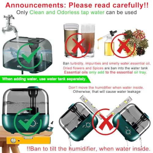 Bear® 5L Humidifier for Room Moisture Essential Oil Allow 28dB Silent Humidifier for Plants Household Top Filling Ultrasonic Cool Mist with 360° Steam Nozzle & Stepless Mist Adjust 2