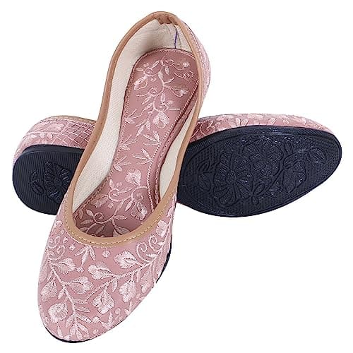 DFR Women’s Embroidered Mojari Punjabi Jutti Juti Shoe, Pink, UK Size 9