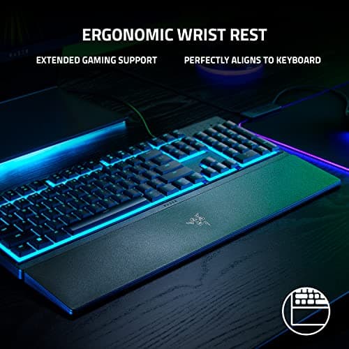 Razer Ornata V3 X Gaming Keyboard: Low-Profile Keys-Silent Membrane Switches-Uv-Coated Keycaps-Spill Resistant-Chroma RGB Lighting-Ergonomic Wrist Rest-Classic Black-Rz03-04470100-R3M1,USB-C 4