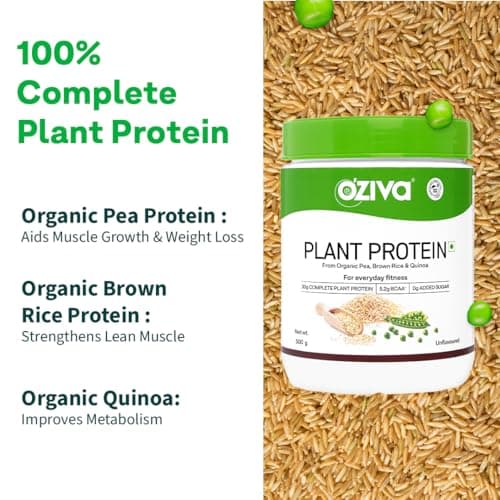 OZiva Plant Protein for Everyday Fitness | 30g Protein - Pea Isolate | Complete Plant Protein Powder | No Added Sugar, Certified Clean & Vegan (Unflavoured, 500g) 3