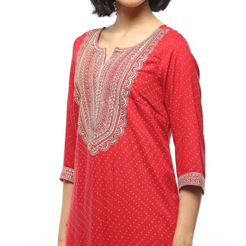 BIBA Women's Cherry Red Rayon Straight Suit Set_40 5