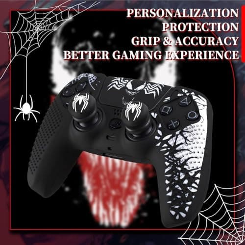 LATALI Anti-Slip Cover Compatible with PS5 Controller, Silicone Skin & Grip Cover with Thumb Grips, Touchpad Sticker - Protective Case/Non-Slip PS 5 Controller Accessories Kit (Venom Edition) 4